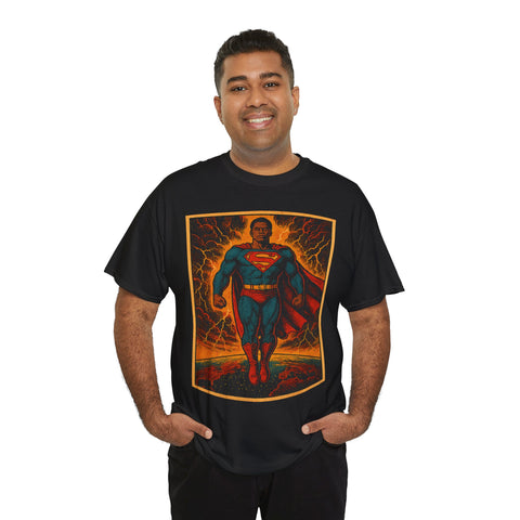 1970's Black Man of Steel, Superhero Graphic Tee for Fans, Men's Heavy Cotton Shirt, Comic Book Lover Gift, Casual Wear,