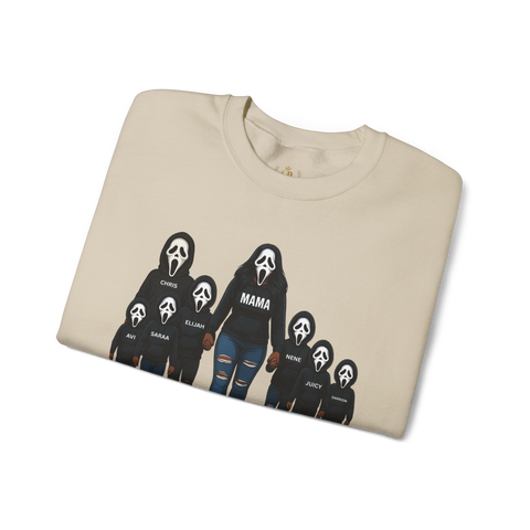 Scream [Made-to-Order] Halloween Graphic Sweatshirt - Men's Cozy Classic Fit Crew Neckline Sweatshirt with Customizable Names for Spooky Season