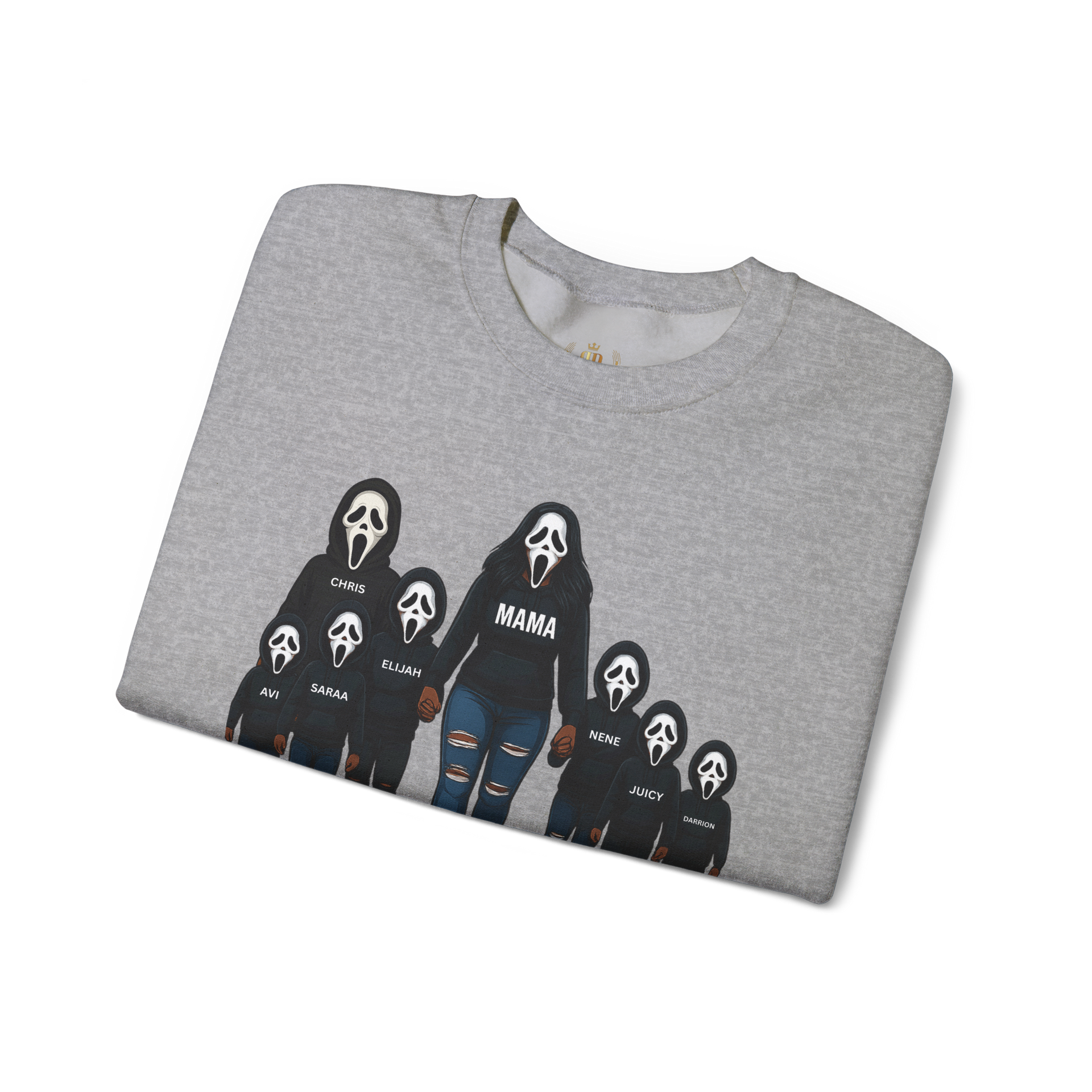 Scream [Made-to-Order] Halloween Graphic Sweatshirt - Men's Cozy Classic Fit Crew Neckline Sweatshirt with Customizable Names for Spooky Season