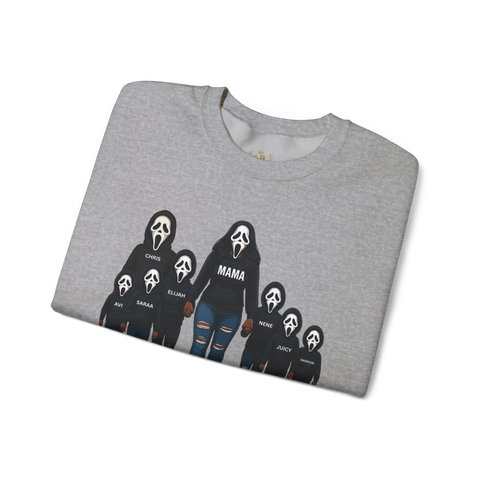 Scream [Made-to-Order] Halloween Graphic Sweatshirt - Men's Cozy Classic Fit Crew Neckline Sweatshirt with Customizable Names for Spooky Season