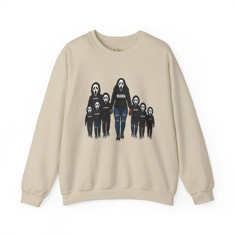 Scream [Made-to-Order] Halloween Graphic Sweatshirt - Men's Cozy Classic Fit Crew Neckline Sweatshirt with Customizable Names for Spooky Season