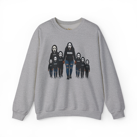 Scream [Made-to-Order] Halloween Graphic Sweatshirt - Men's Cozy Classic Fit Crew Neckline Sweatshirt with Customizable Names for Spooky Season