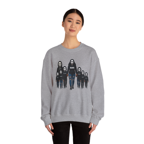 Scream [Made-to-Order] Halloween Graphic Sweatshirt - Men's Cozy Classic Fit Crew Neckline Sweatshirt with Customizable Names for Spooky Season