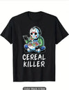 Men's Funny Horror Cereal Mashup Graphic Tee Jason Halloween Inspired Shirt Perfect Gifts for Horror and Cereal Fans Holiday Outfit Humorous Print Cotton Fabric Cereal Killer Design