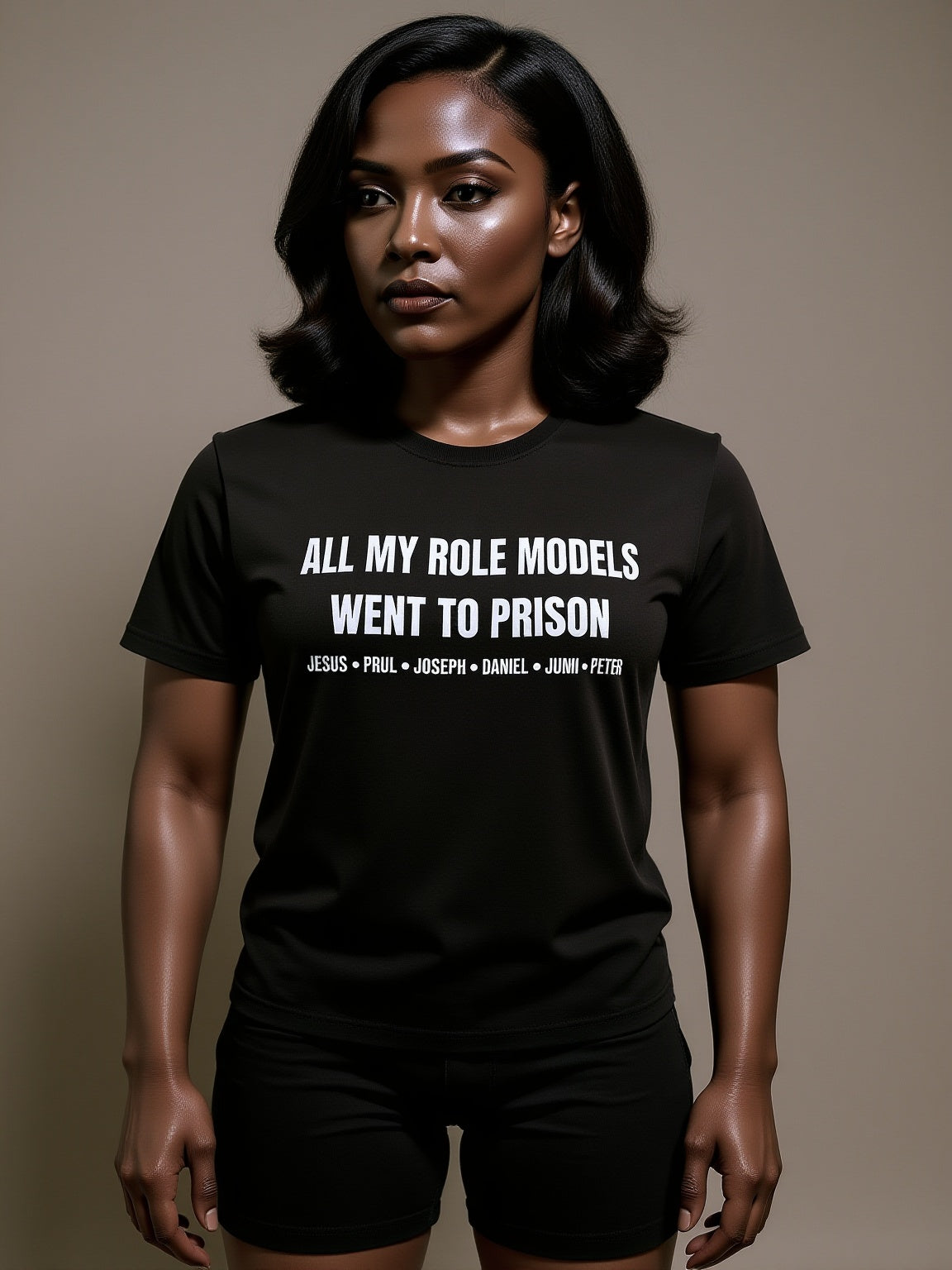 All My Role Models Went to Prison T-Shirts Faith-Based Humor Menswear Short Sleeves Comfortable Fit Ideal for Casual Wear