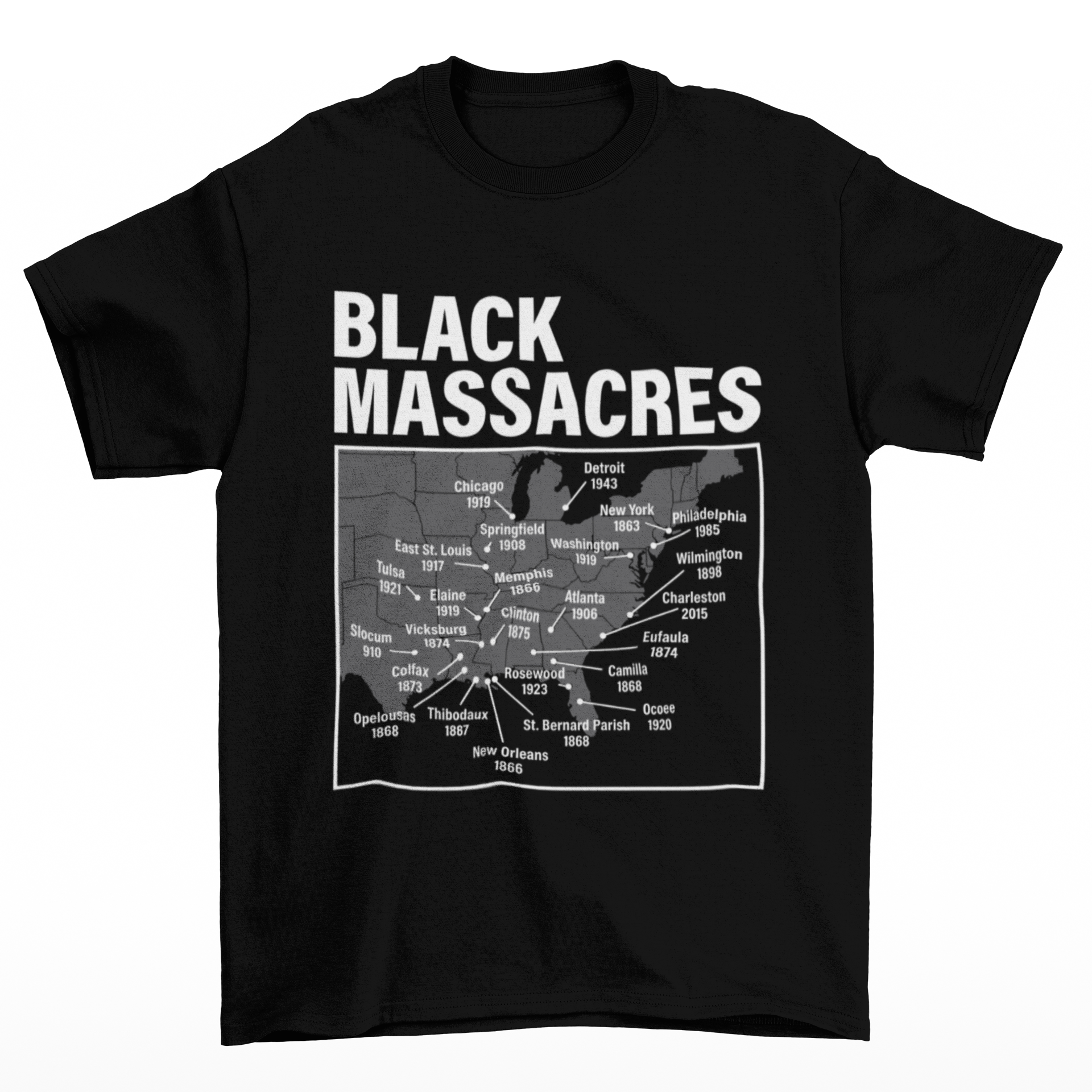 Black Massacres Historical Map Awareness T-Shirt