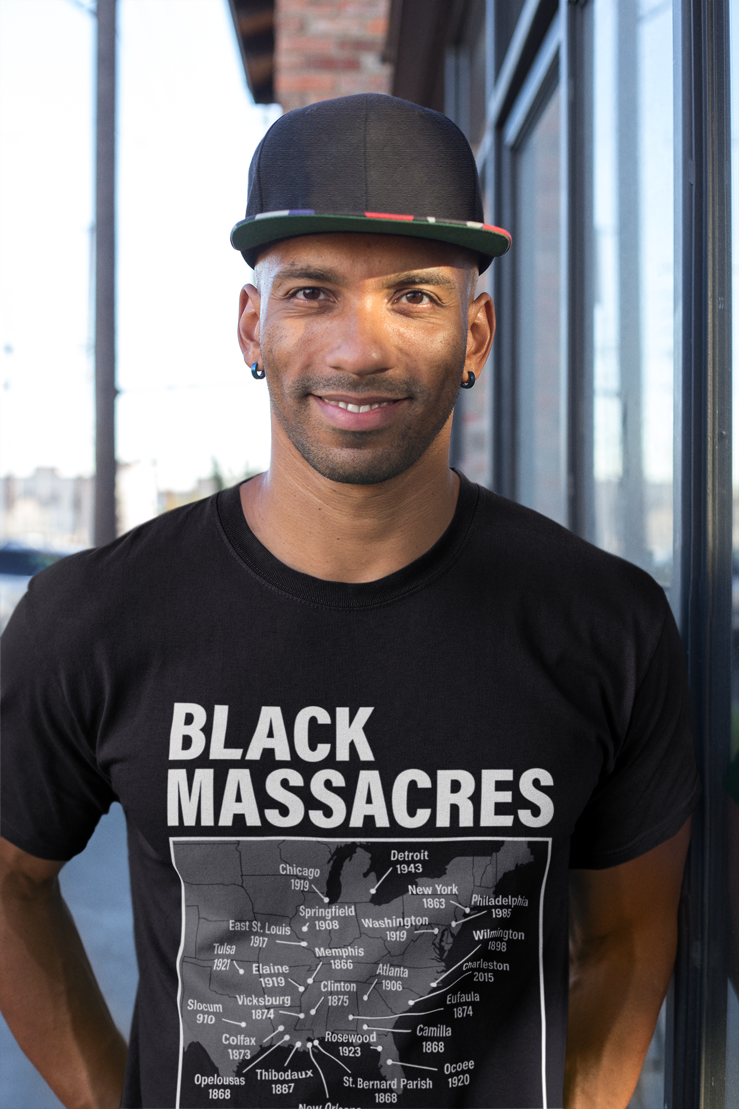 Black Massacres Historical Map Awareness T-Shirt