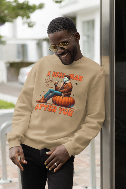 A Real Man Will Chase After You shirt, fall, Funny Horror, Halloween, Micheal Myers, Pumpkin, Adult Humor,sweatshirt, Hoodie