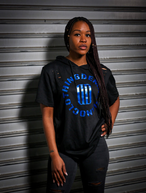 Electric Blue Salute Ripped Hood shirt